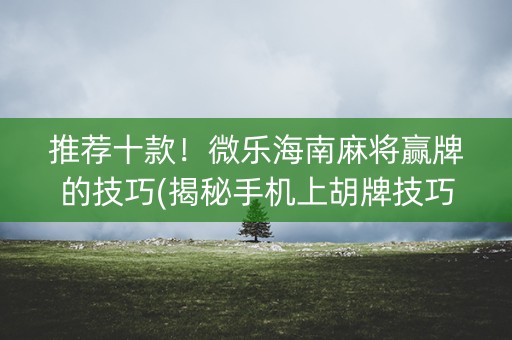 推荐十款！微乐海南麻将赢牌的技巧(揭秘手机上胡牌技巧)
