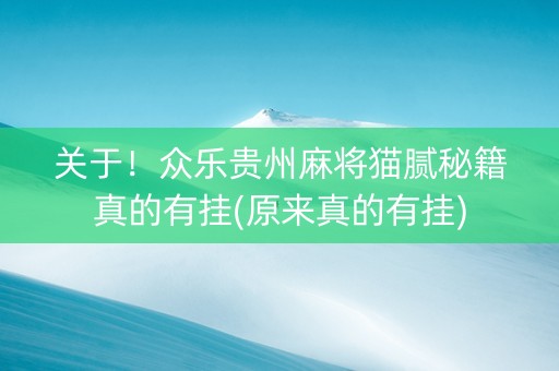 关于！众乐贵州麻将猫腻秘籍真的有挂(原来真的有挂)