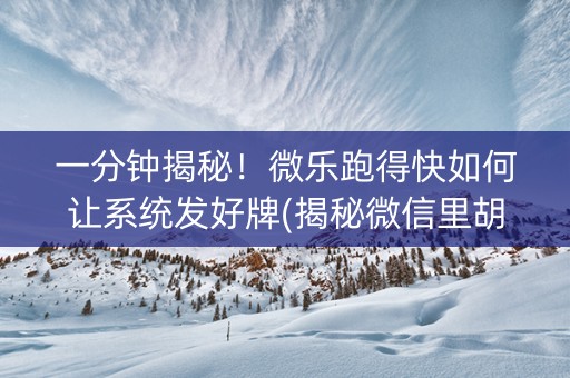 一分钟揭秘！微乐跑得快如何让系统发好牌(揭秘微信里胡牌神器)