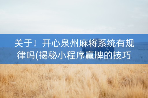关于！开心泉州麻将系统有规律吗(揭秘小程序赢牌的技巧)