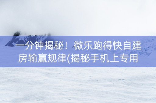 一分钟揭秘！微乐跑得快自建房输赢规律(揭秘手机上专用神器)