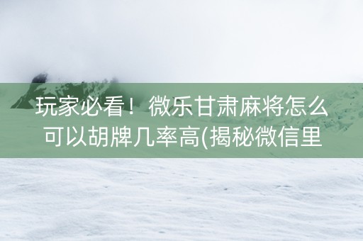 玩家必看！微乐甘肃麻将怎么可以胡牌几率高(揭秘微信里赢的诀窍)