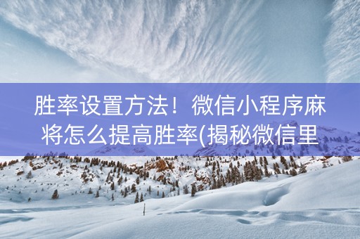 胜率设置方法！微信小程序麻将怎么提高胜率(揭秘微信里专用神器下载)