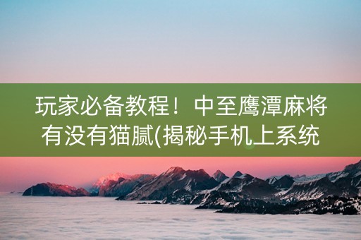 玩家必备教程！中至鹰潭麻将有没有猫腻(揭秘手机上系统发好牌)