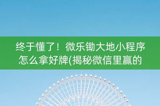 终于懂了！微乐锄大地小程序怎么拿好牌(揭秘微信里赢的诀窍)