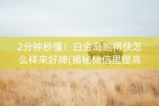 2分钟秒懂！白金岛跑得快怎么样来好牌(揭秘微信里提高胜率)