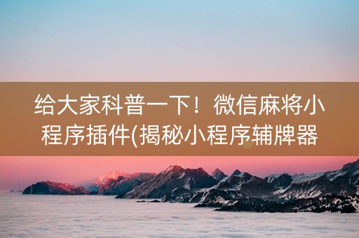 给大家科普一下！微信麻将小程序插件(揭秘小程序辅牌器)