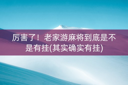 厉害了！老家游麻将到底是不是有挂(其实确实有挂)