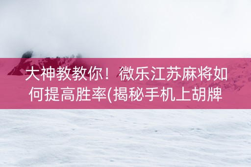 大神教教你！微乐江苏麻将如何提高胜率(揭秘手机上胡牌技巧)