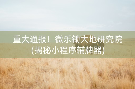 重大通报！微乐锄大地研究院(揭秘小程序辅牌器)