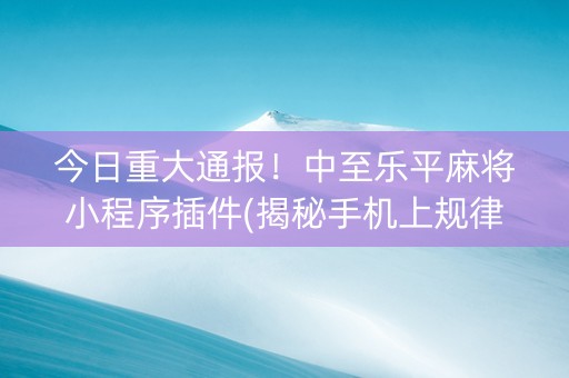 今日重大通报！中至乐平麻将小程序插件(揭秘手机上规律攻略)