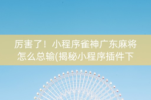 厉害了！小程序雀神广东麻将怎么总输(揭秘小程序插件下载)