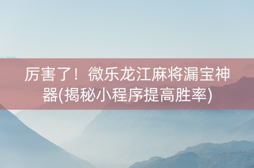 厉害了！微乐龙江麻将漏宝神器(揭秘小程序提高胜率)
