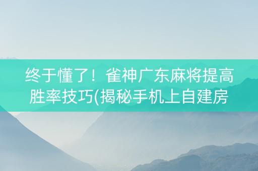 终于懂了！雀神广东麻将提高胜率技巧(揭秘手机上自建房怎么赢)