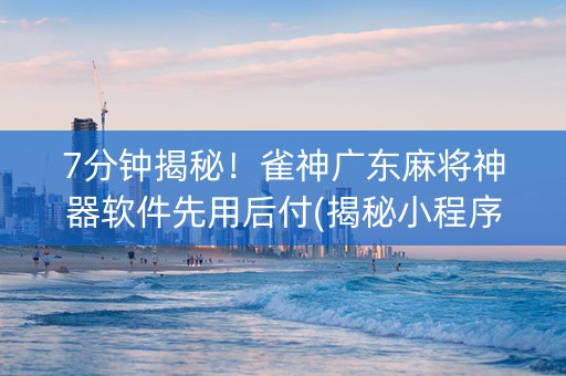 7分钟揭秘！雀神广东麻将神器软件先用后付(揭秘小程序赢的秘诀)