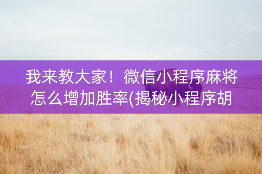我来教大家！微信小程序麻将怎么增加胜率(揭秘小程序胡牌技巧)