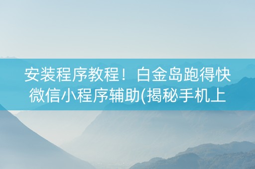 安装程序教程！白金岛跑得快微信小程序辅助(揭秘手机上输赢规律)