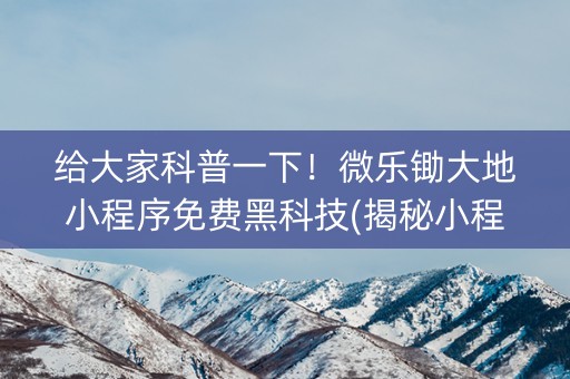 给大家科普一下！微乐锄大地小程序免费黑科技(揭秘小程序攻略插件)