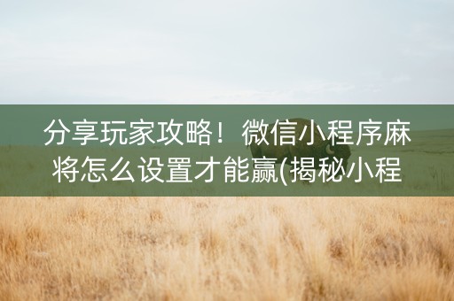 分享玩家攻略！微信小程序麻将怎么设置才能赢(揭秘小程序提高胜率)