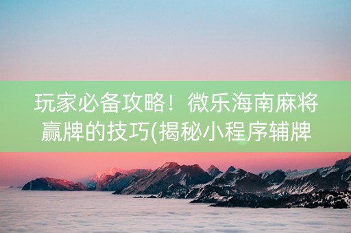 玩家必备攻略！微乐海南麻将赢牌的技巧(揭秘小程序辅牌器)