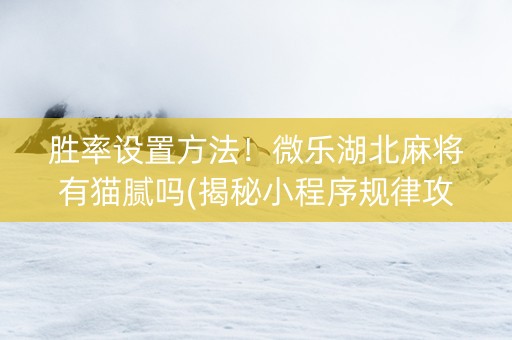 胜率设置方法！微乐湖北麻将有猫腻吗(揭秘小程序规律攻略)