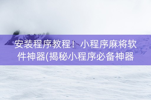 安装程序教程！小程序麻将软件神器(揭秘小程序必备神器)