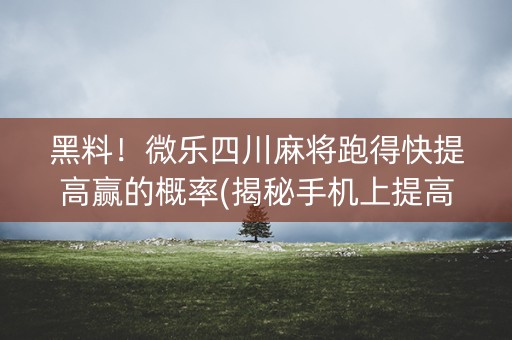黑料！微乐四川麻将跑得快提高赢的概率(揭秘手机上提高赢的概率)