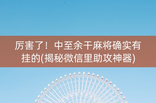 厉害了！中至余干麻将确实有挂的(揭秘微信里助攻神器)