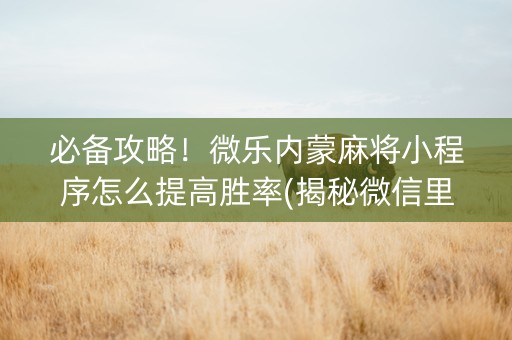 必备攻略！微乐内蒙麻将小程序怎么提高胜率(揭秘微信里助手软件)
