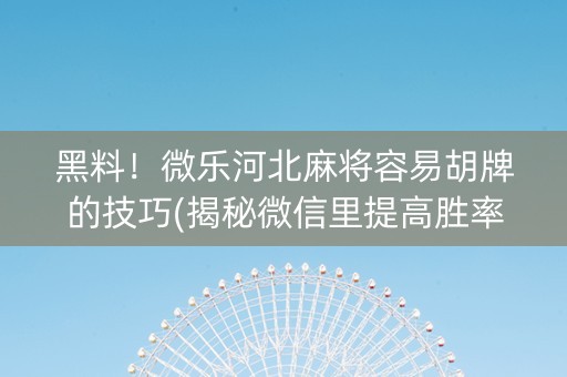 黑料！微乐河北麻将容易胡牌的技巧(揭秘微信里提高胜率)
