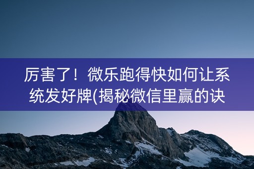 厉害了！微乐跑得快如何让系统发好牌(揭秘微信里赢的诀窍)