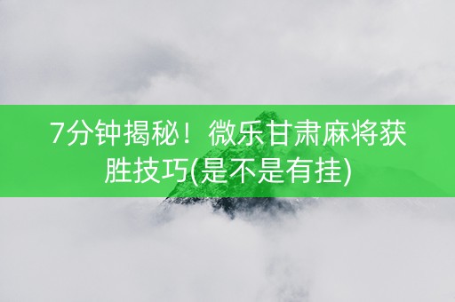 7分钟揭秘！微乐甘肃麻将获胜技巧(是不是有挂)