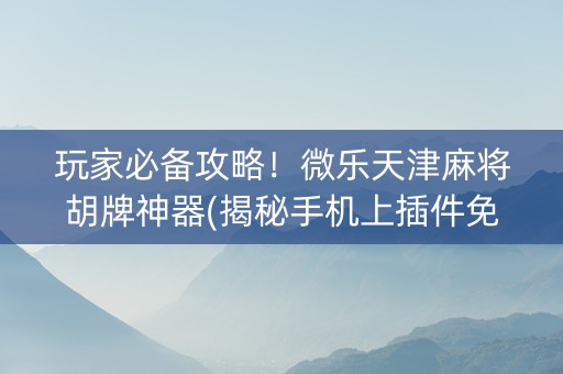 玩家必备攻略！微乐天津麻将胡牌神器(揭秘手机上插件免费)
