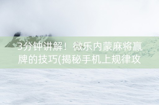 3分钟讲解！微乐内蒙麻将赢牌的技巧(揭秘手机上规律攻略)