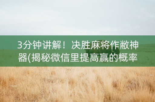 3分钟讲解！决胜麻将作敝神器(揭秘微信里提高赢的概率)