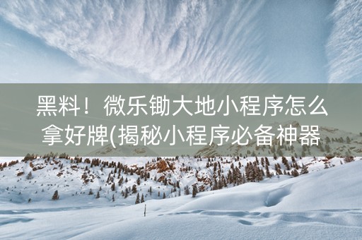 黑料！微乐锄大地小程序怎么拿好牌(揭秘小程序必备神器)