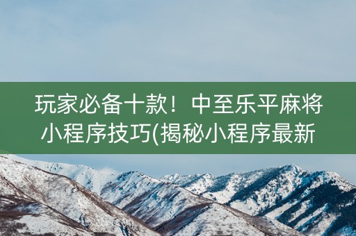 玩家必备十款！中至乐平麻将小程序技巧(揭秘小程序最新神器下载)