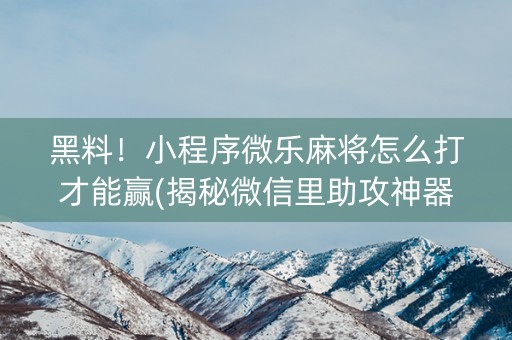 黑料！小程序微乐麻将怎么打才能赢(揭秘微信里助攻神器)
