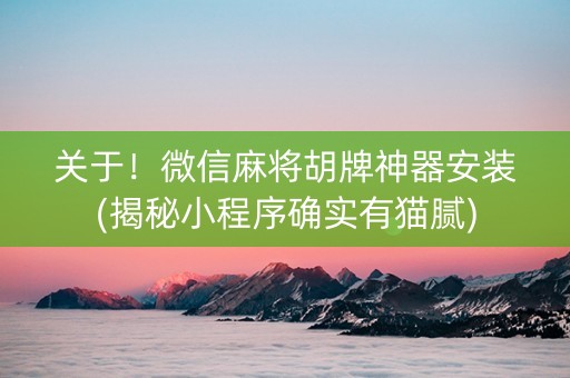 关于！微信麻将胡牌神器安装(揭秘小程序确实有猫腻)