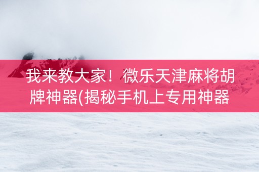 我来教大家！微乐天津麻将胡牌神器(揭秘手机上专用神器下载)