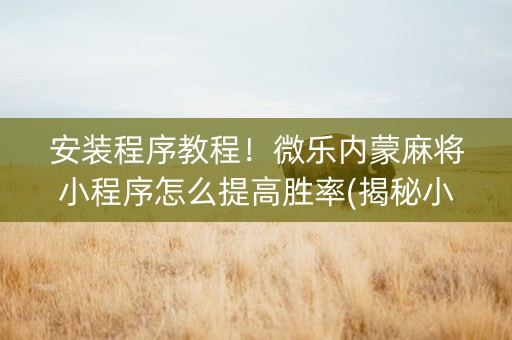 安装程序教程！微乐内蒙麻将小程序怎么提高胜率(揭秘小程序提高胜率)