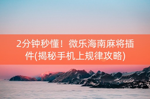 2分钟秒懂！微乐海南麻将插件(揭秘手机上规律攻略)