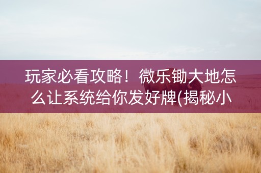玩家必看攻略！微乐锄大地怎么让系统给你发好牌(揭秘小程序插件下载)