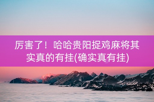 厉害了！哈哈贵阳捉鸡麻将其实真的有挂(确实真有挂)