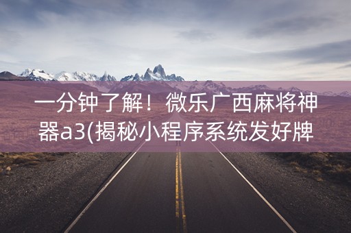 一分钟了解！微乐广西麻将神器a3(揭秘小程序系统发好牌)