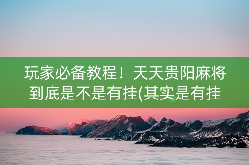 玩家必备教程！天天贵阳麻将到底是不是有挂(其实是有挂的)