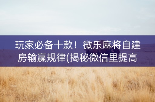 玩家必备十款！微乐麻将自建房输赢规律(揭秘微信里提高胜率)