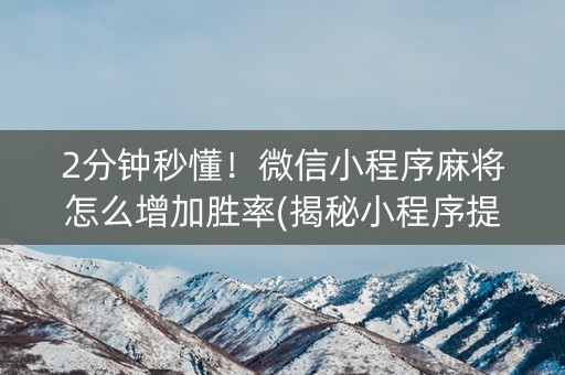 2分钟秒懂！微信小程序麻将怎么增加胜率(揭秘小程序提高赢的概率)