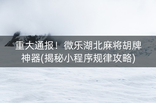 重大通报！微乐湖北麻将胡牌神器(揭秘小程序规律攻略)
