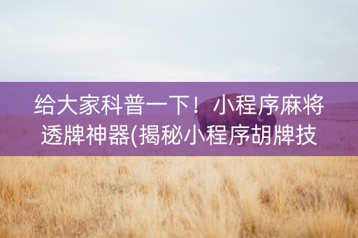 给大家科普一下！小程序麻将透牌神器(揭秘小程序胡牌技巧)